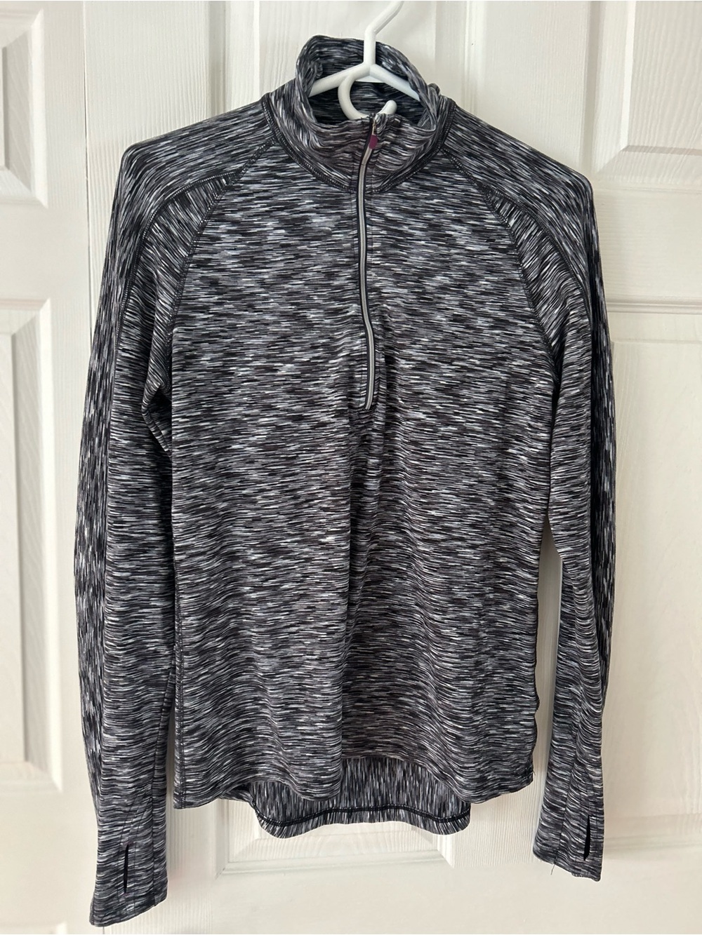 Athleta Women's Black & White Space-Dyed Half-Zip Top